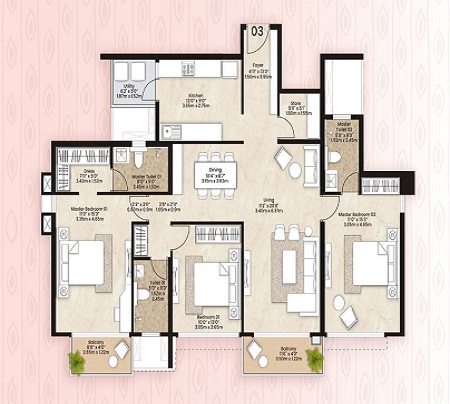  Adani Bandra West 3 BHK floor plan